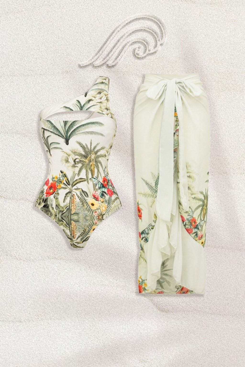 Alana Baskılı Tek Omuz İkili Yüzme Seti