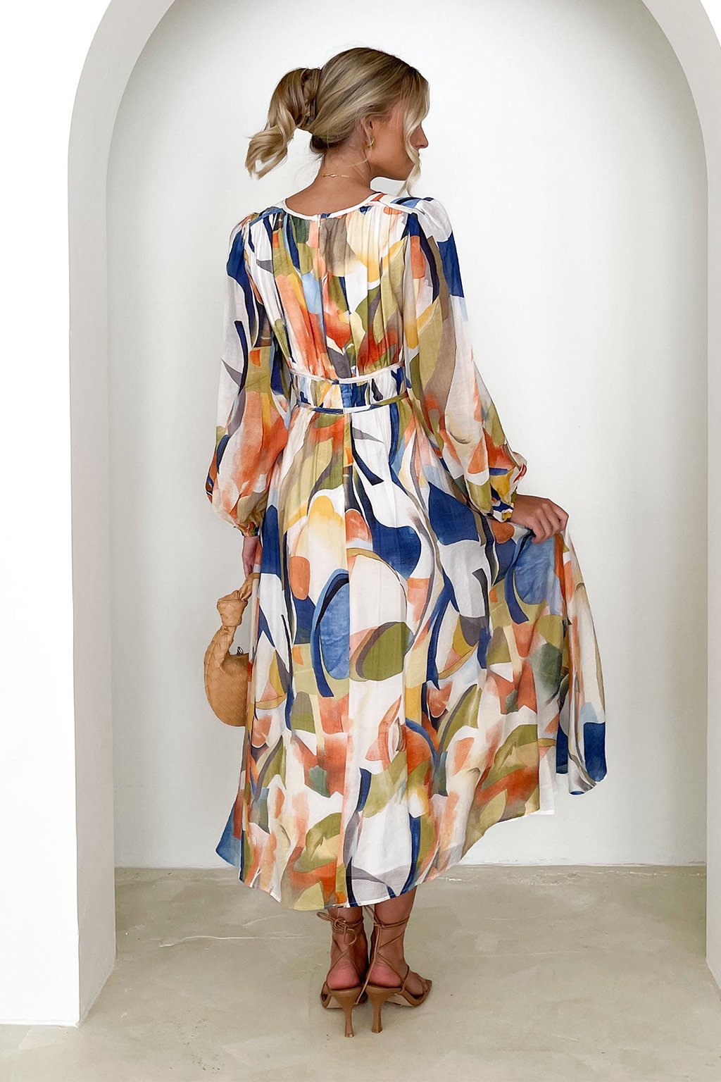 Erin Baskılı V Yaka Flare Midi Elbise