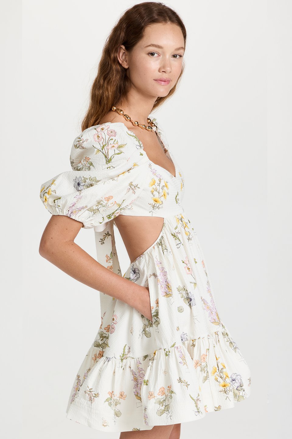 Luna Baskılı Kolları Fiyonklu Mini Elbise