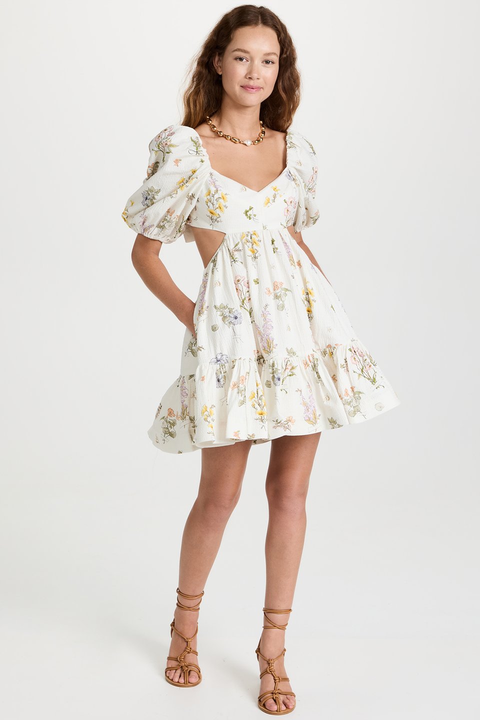 Luna Baskılı Kolları Fiyonklu Mini Elbise