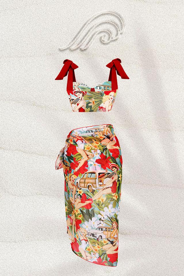 Poppy Retro Baskılı Üçlü Yüzme Seti