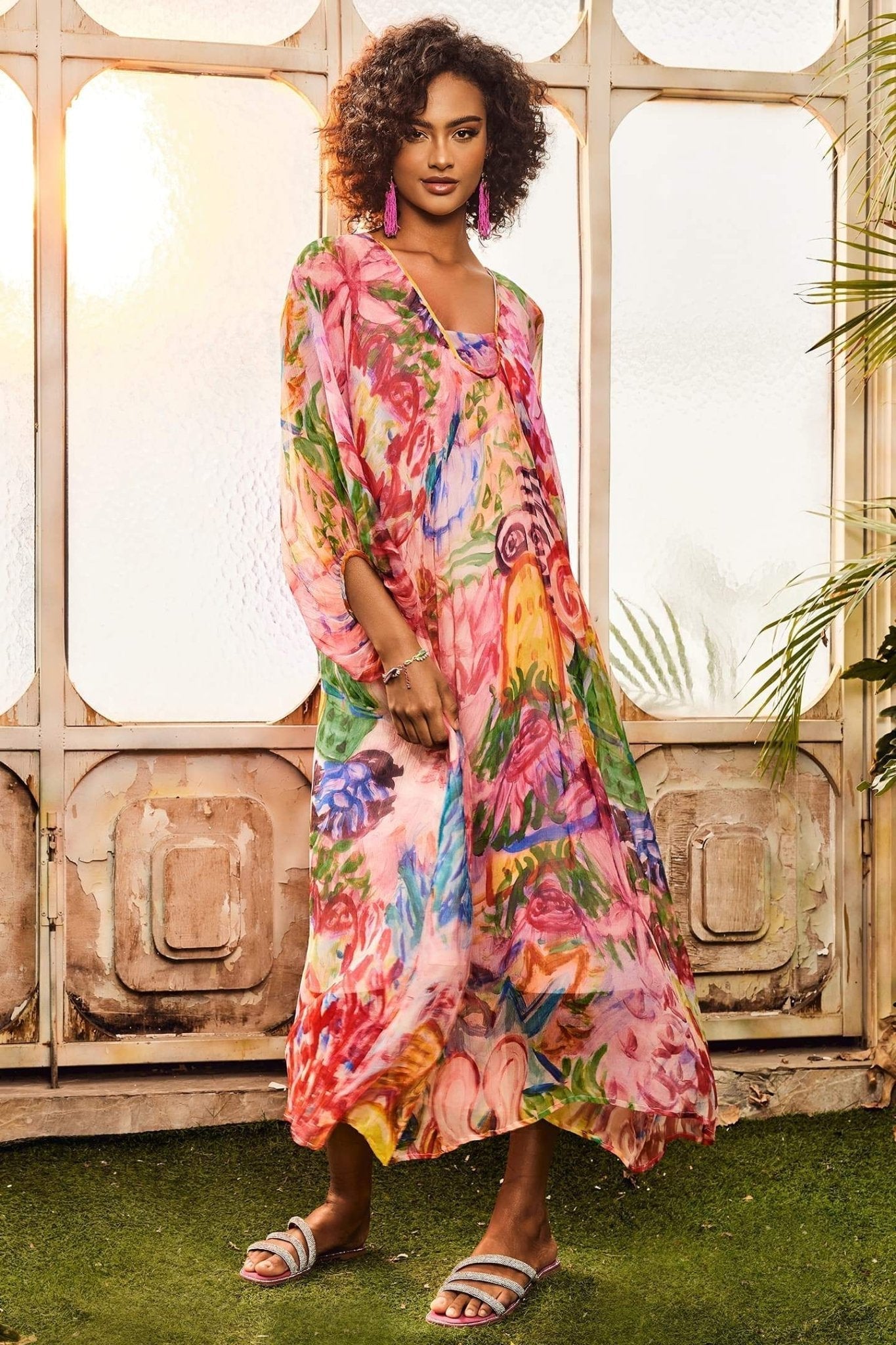 Quinn Baskılı Batwing Kol Midi Elbise