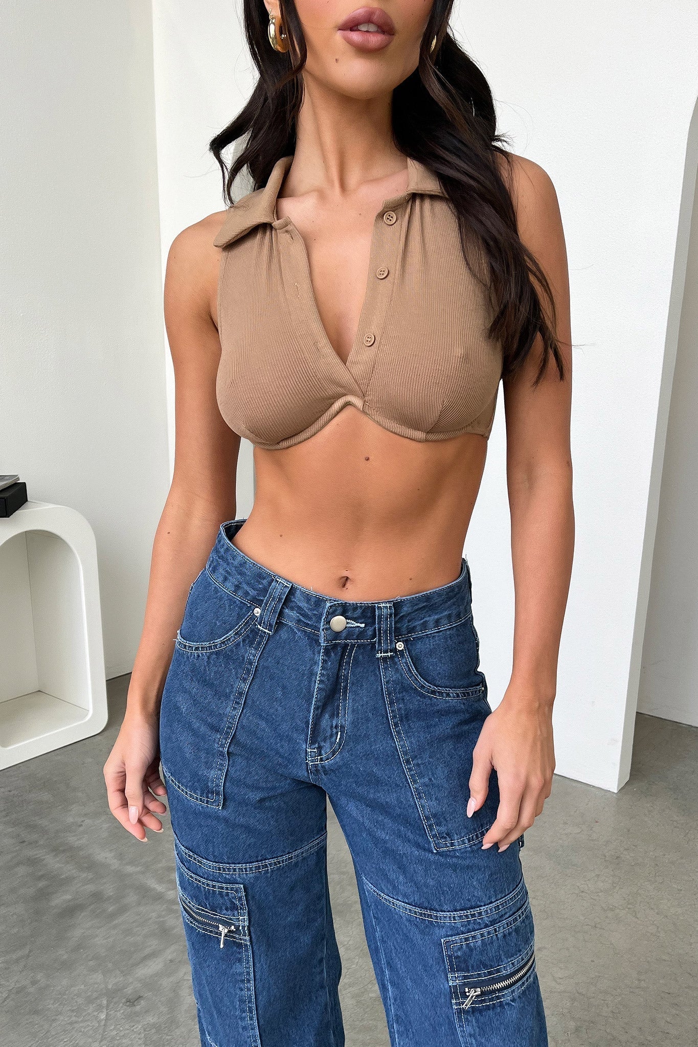 Razor Tank Crop - Kahverengi