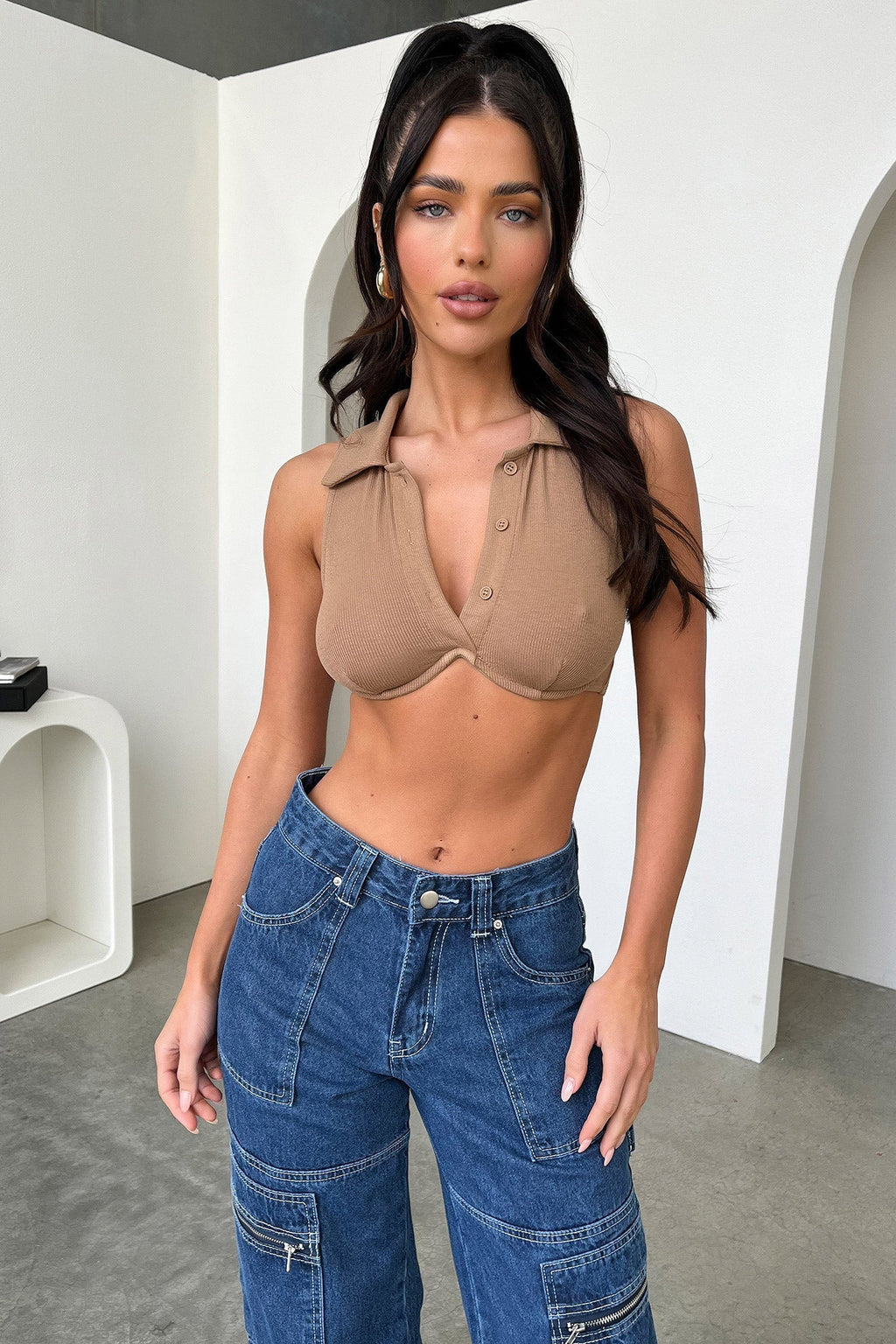 Razor Tank Crop - Kahverengi