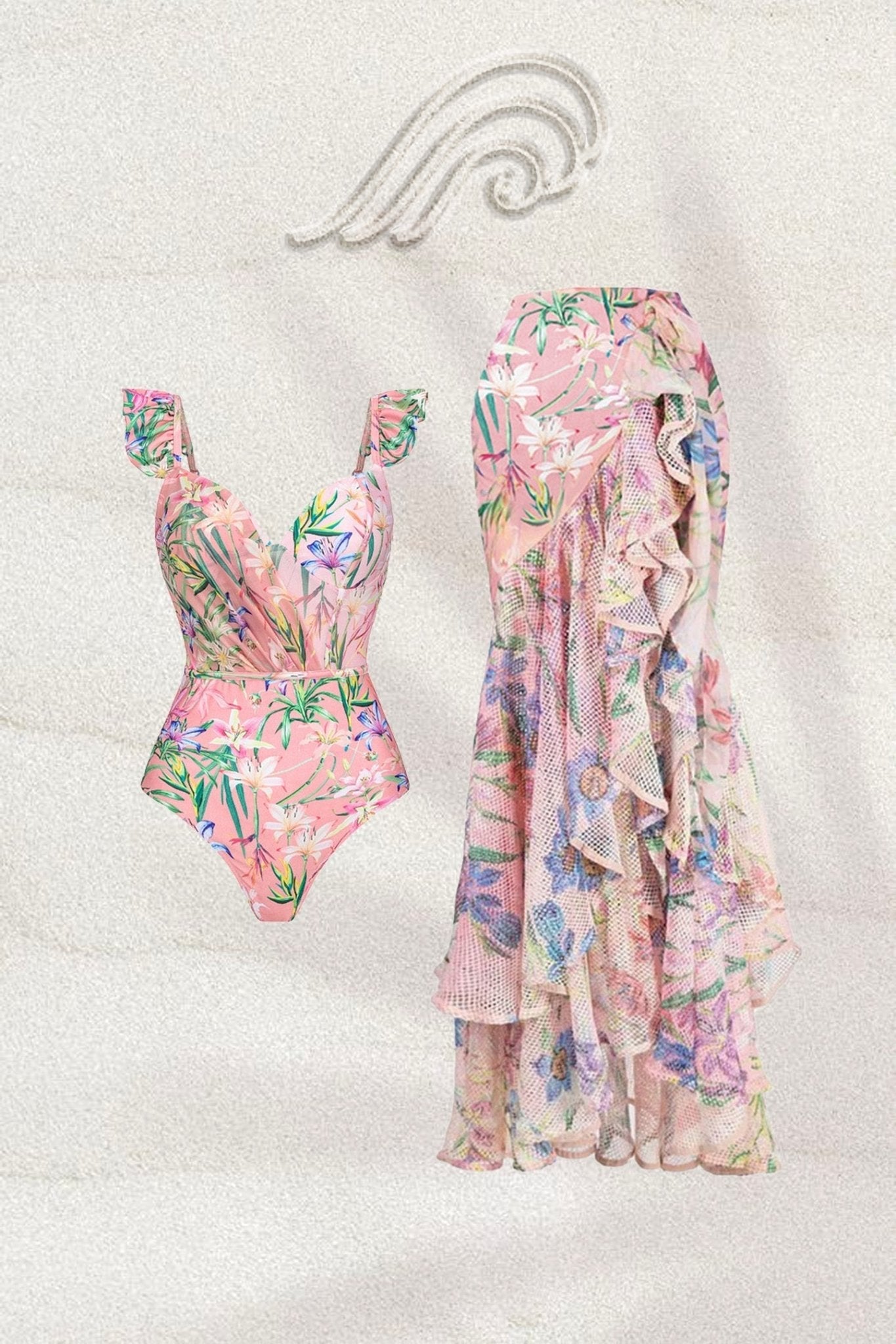 Rhys Baskılı Fırfır İki Parça Yüzme Seti