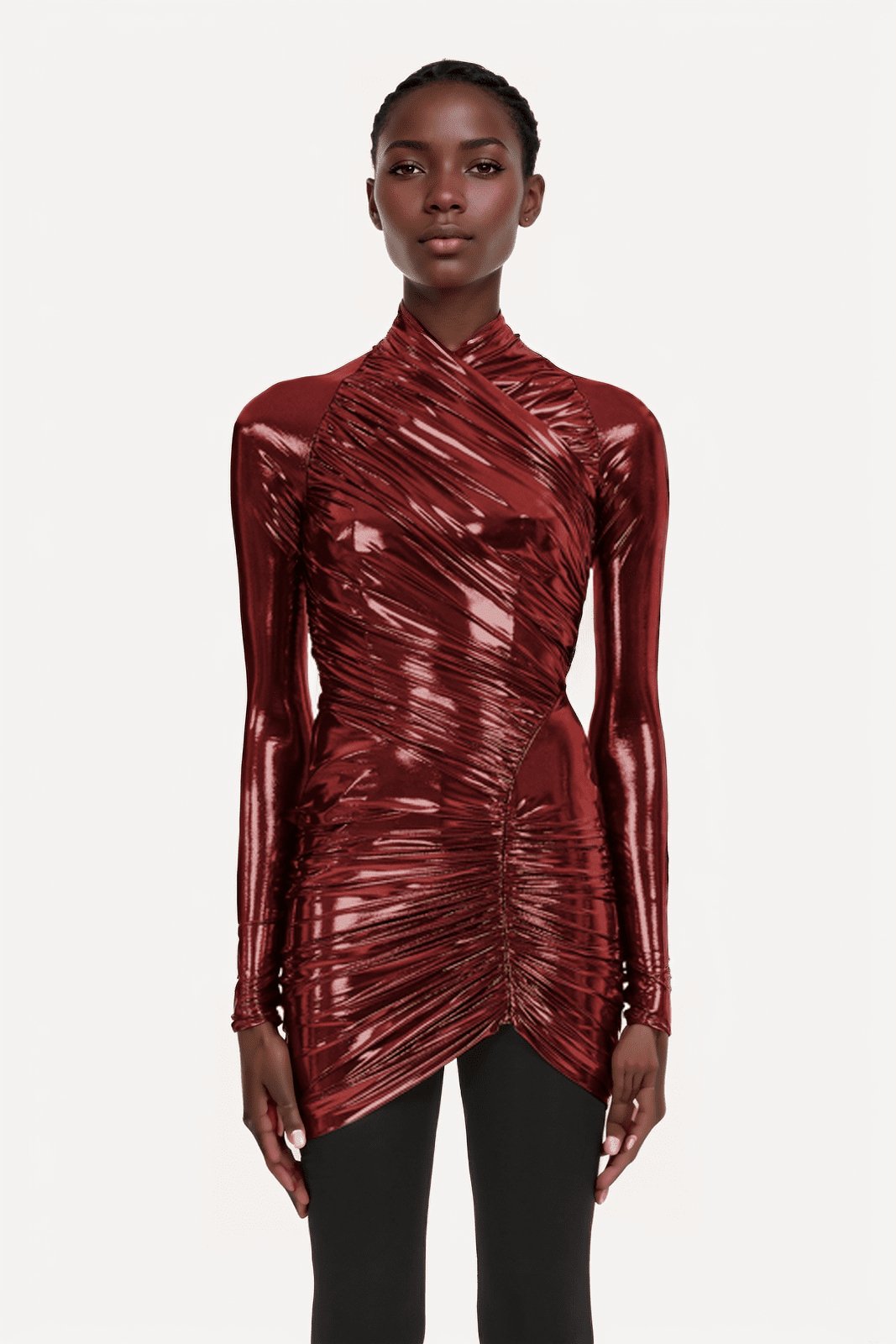 Riva Metalik Büzgülü Çözgülü Mini Elbise