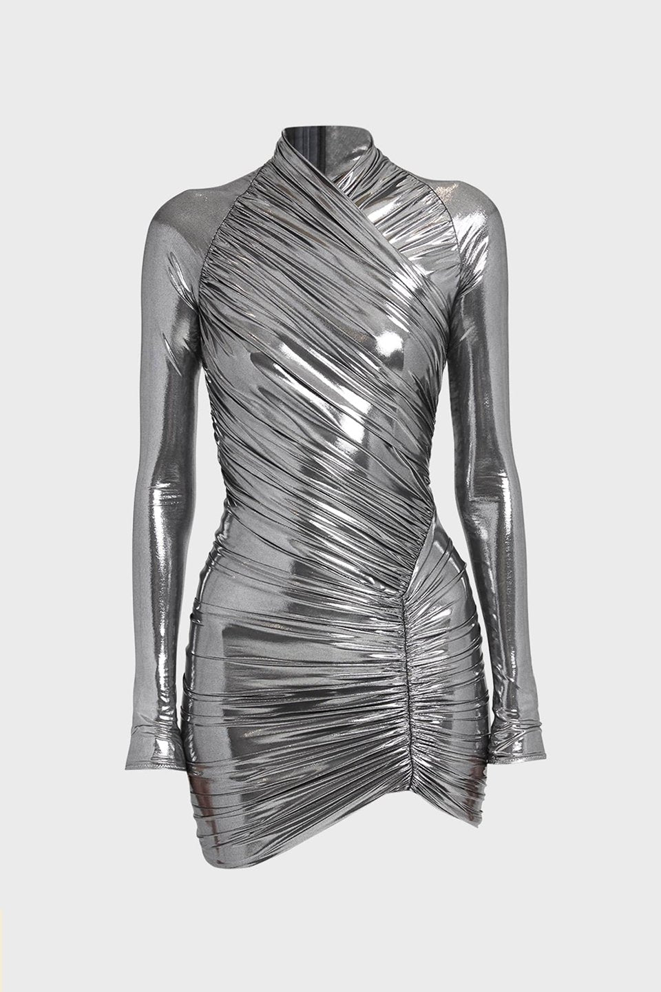 Riva Metalik Büzgülü Çözgülü Mini Elbise