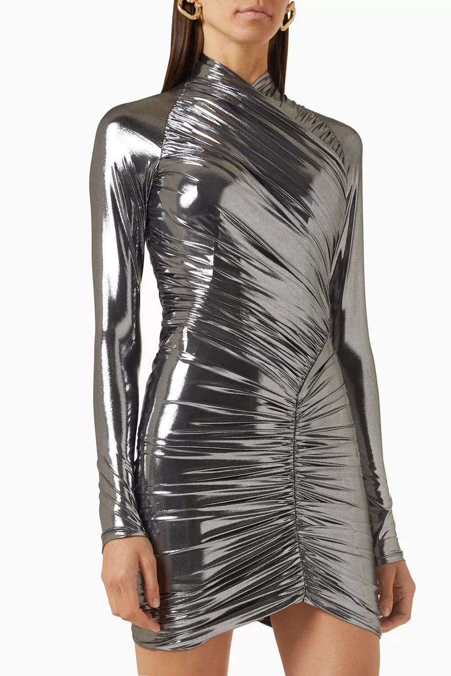Riva Metalik Büzgülü Çözgülü Mini Elbise