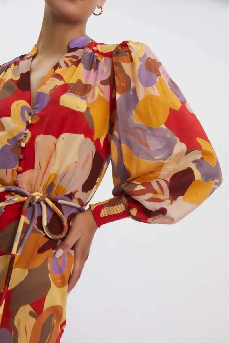 Riva Baskılı Uzun Kollu Mini Elbise