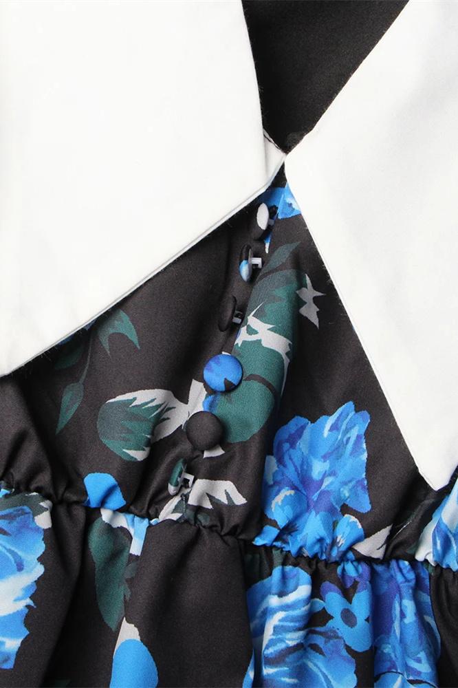 Riva Baskılı Peter Pan Yaka Midi Elbise