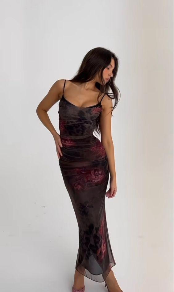 Ruth Baskılı Korse Büzgülü File Midi Elbise