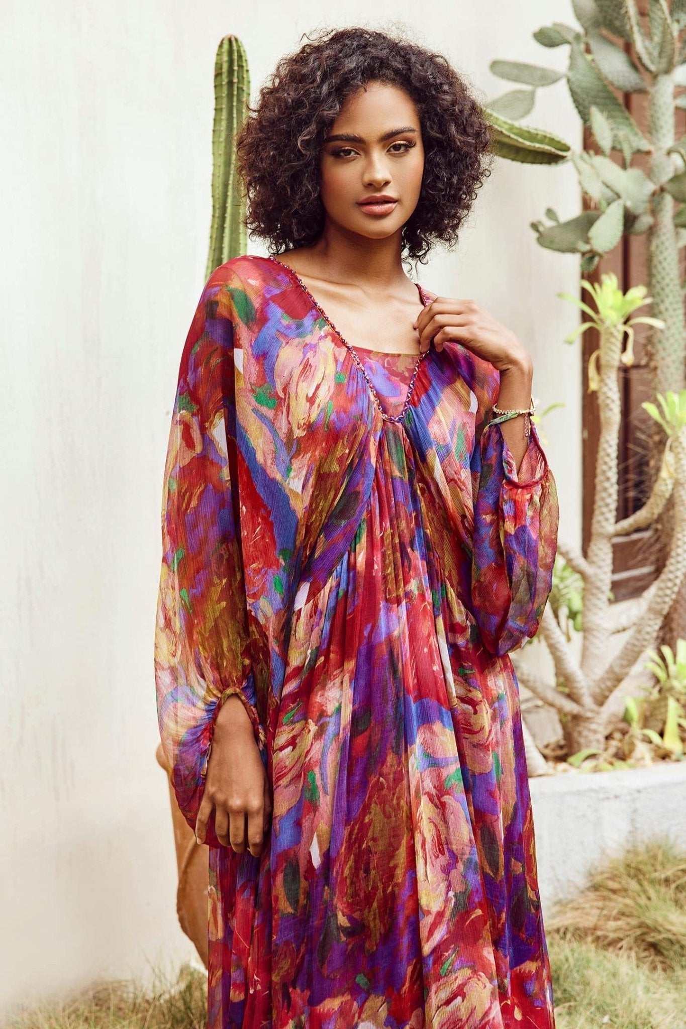 Sabrina Soyut Batwing Kol Midi Elbise