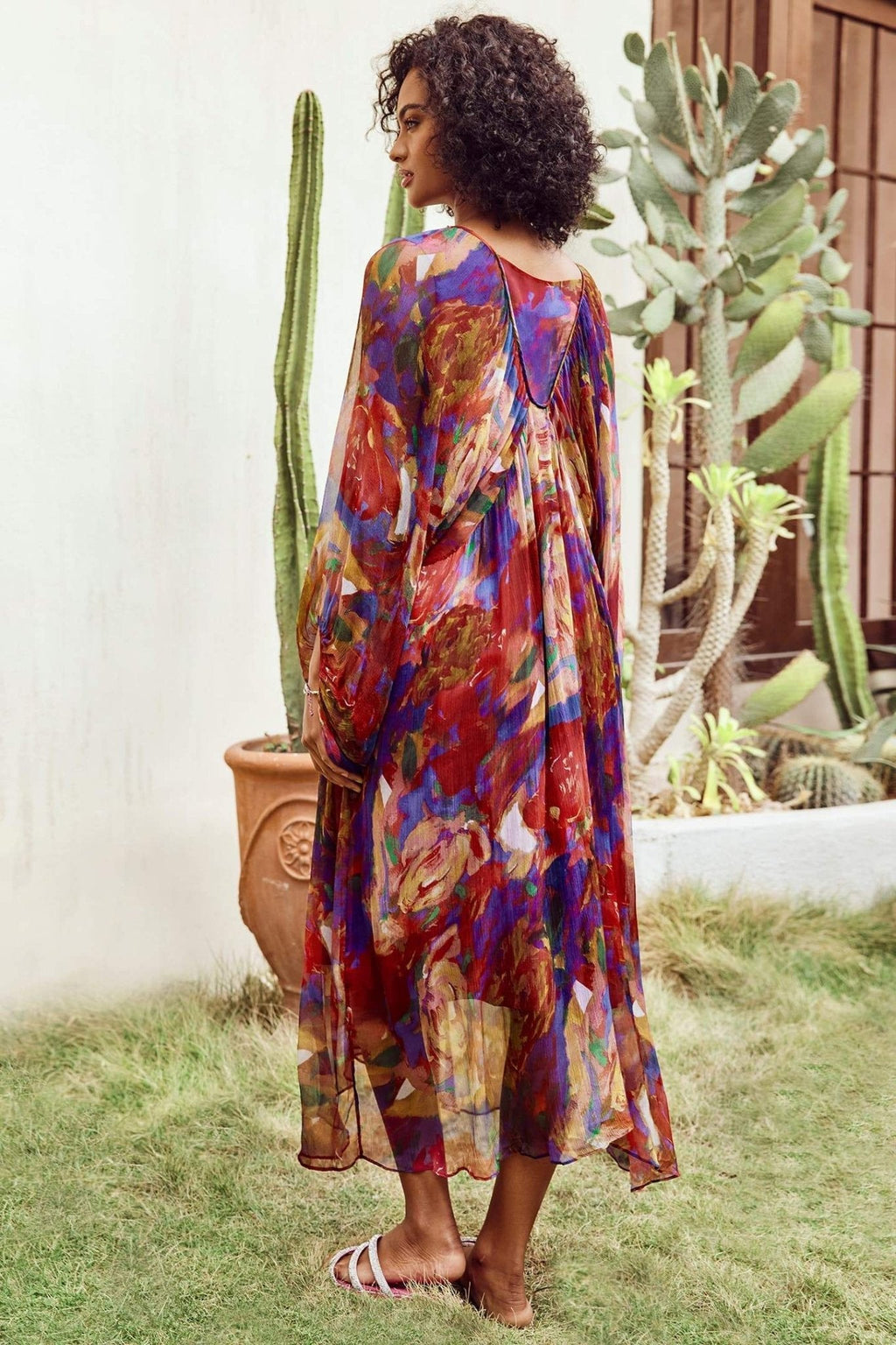 Sabrina Soyut Batwing Kol Midi Elbise