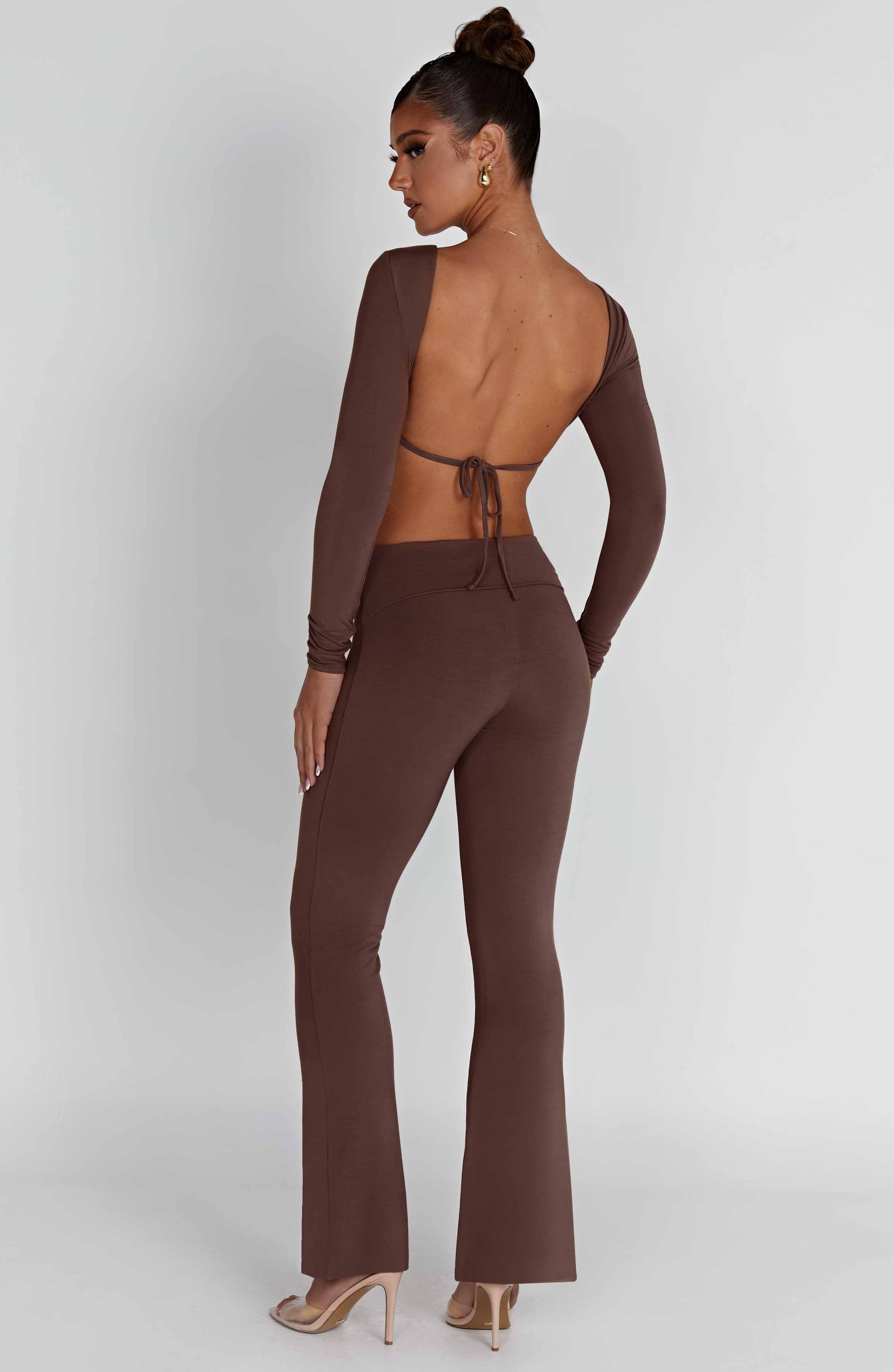 Sırtı Bağcıklı Crop Bluz – Kahverengi