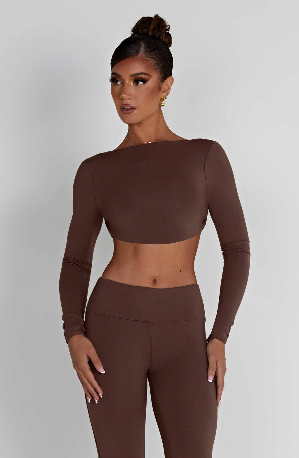 Sırtı Bağcıklı Crop Bluz – Kahverengi