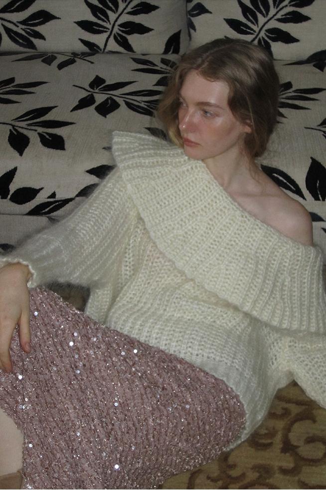 Sally Düşük Omuz Tiftik Kazak Üst