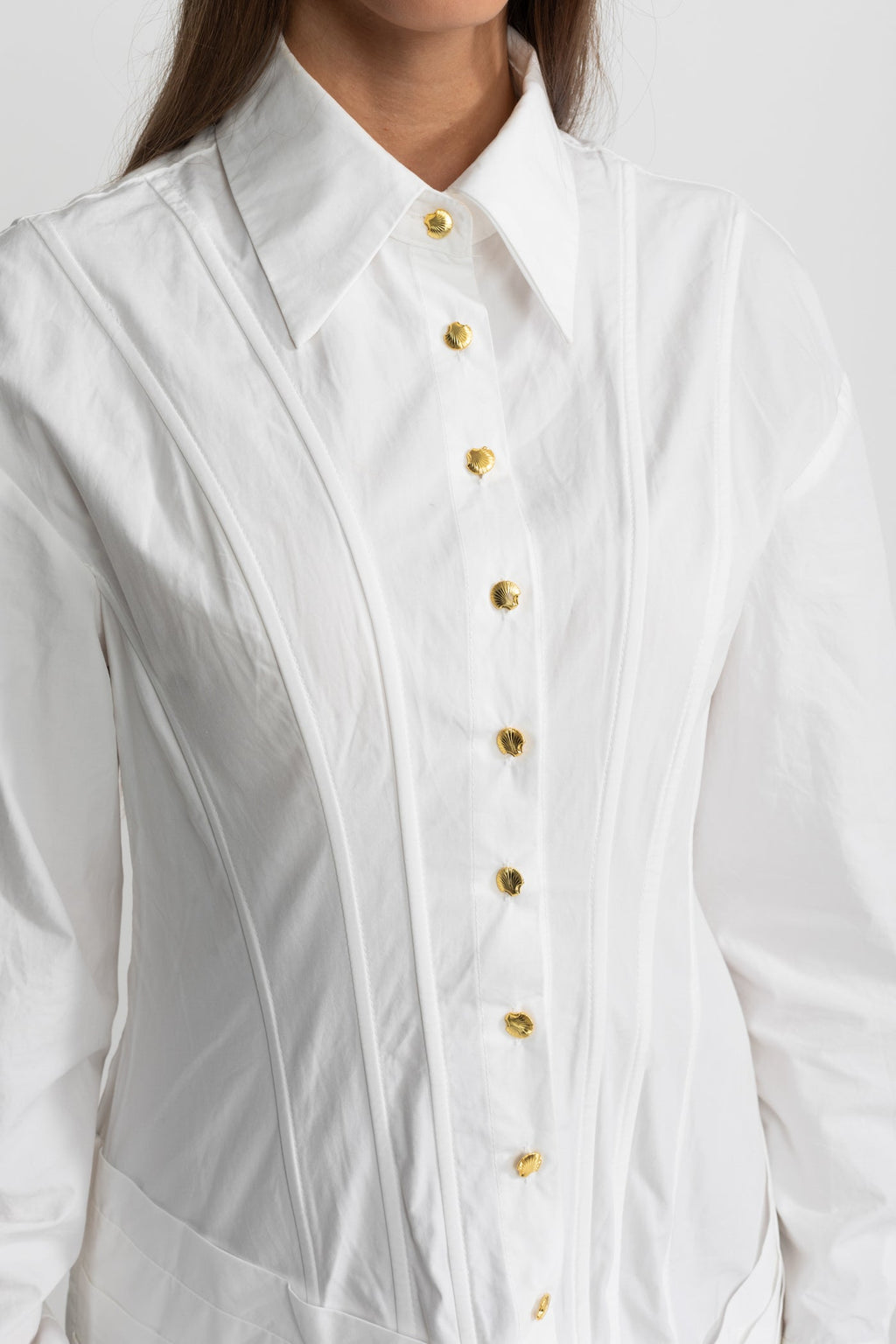 Altın Düğme Detaylı Yapılandırılmış Mini Elbise - Beyaz