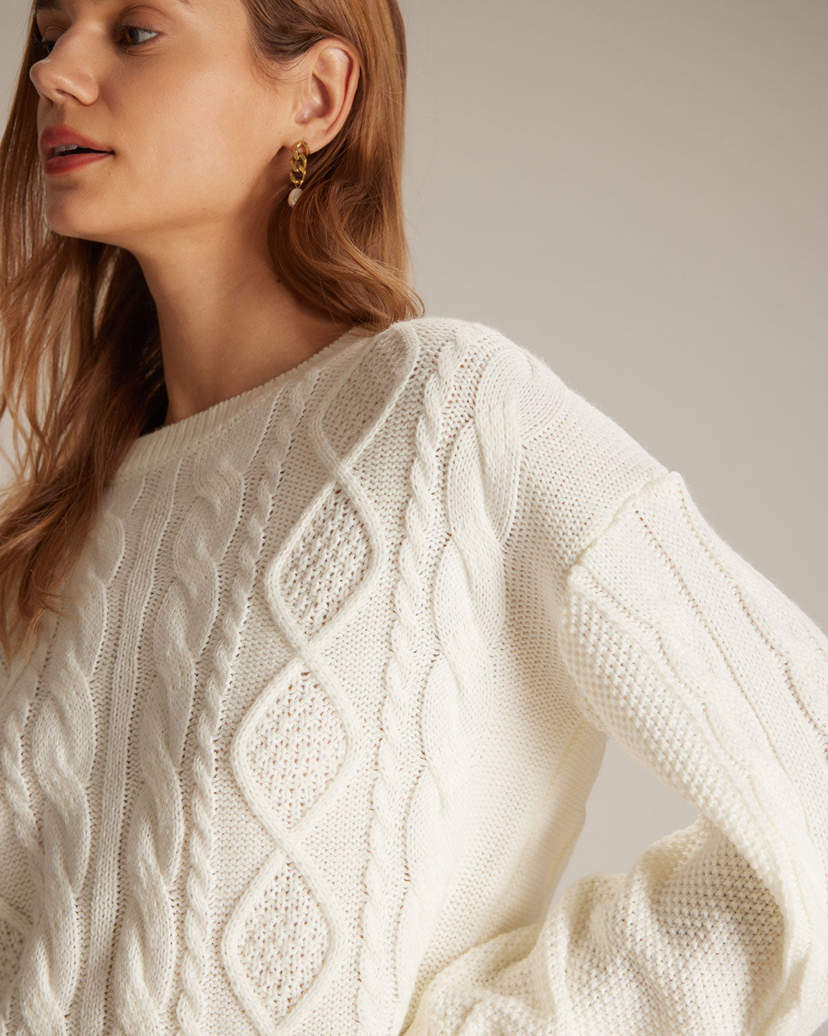 Bej Yuvarlak Yaka Nervürlü Kazak