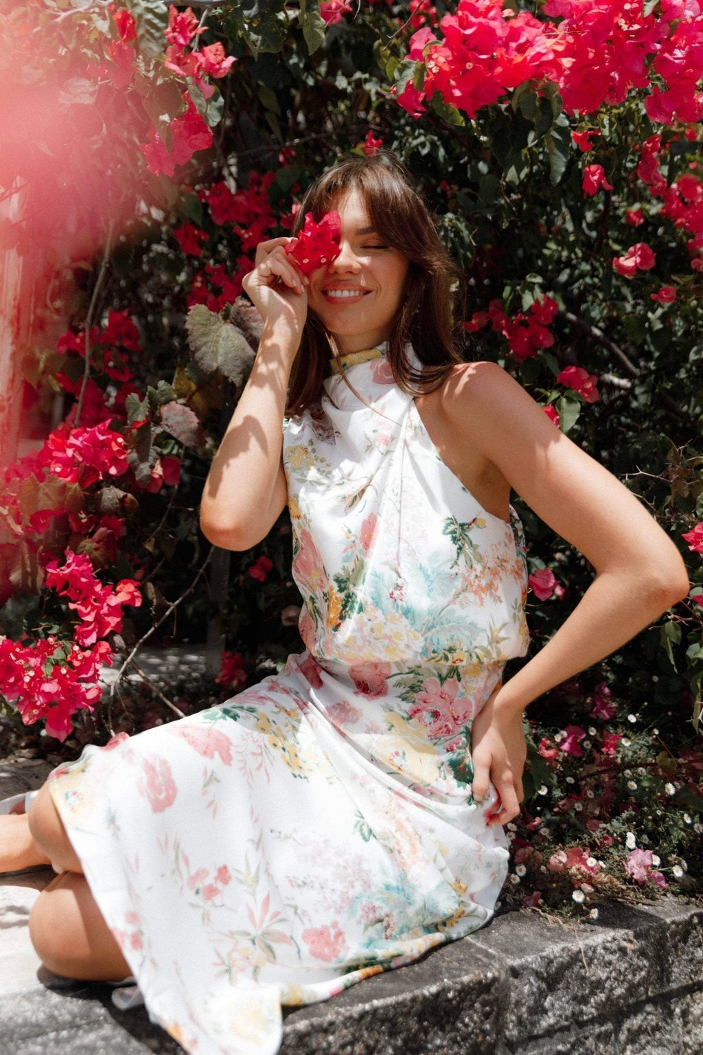 Trista Baskılı Boyundan Bağlamalı Midi Elbise