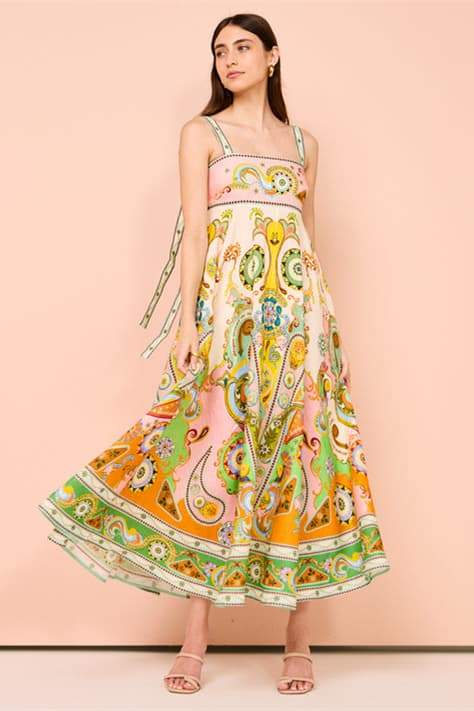 Una Grafik Desenli Kolsuz Midi Elbise