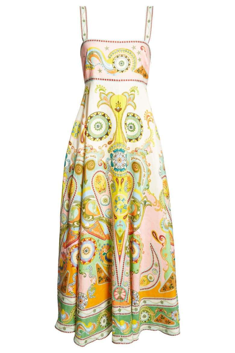 Una Grafik Desenli Kolsuz Midi Elbise