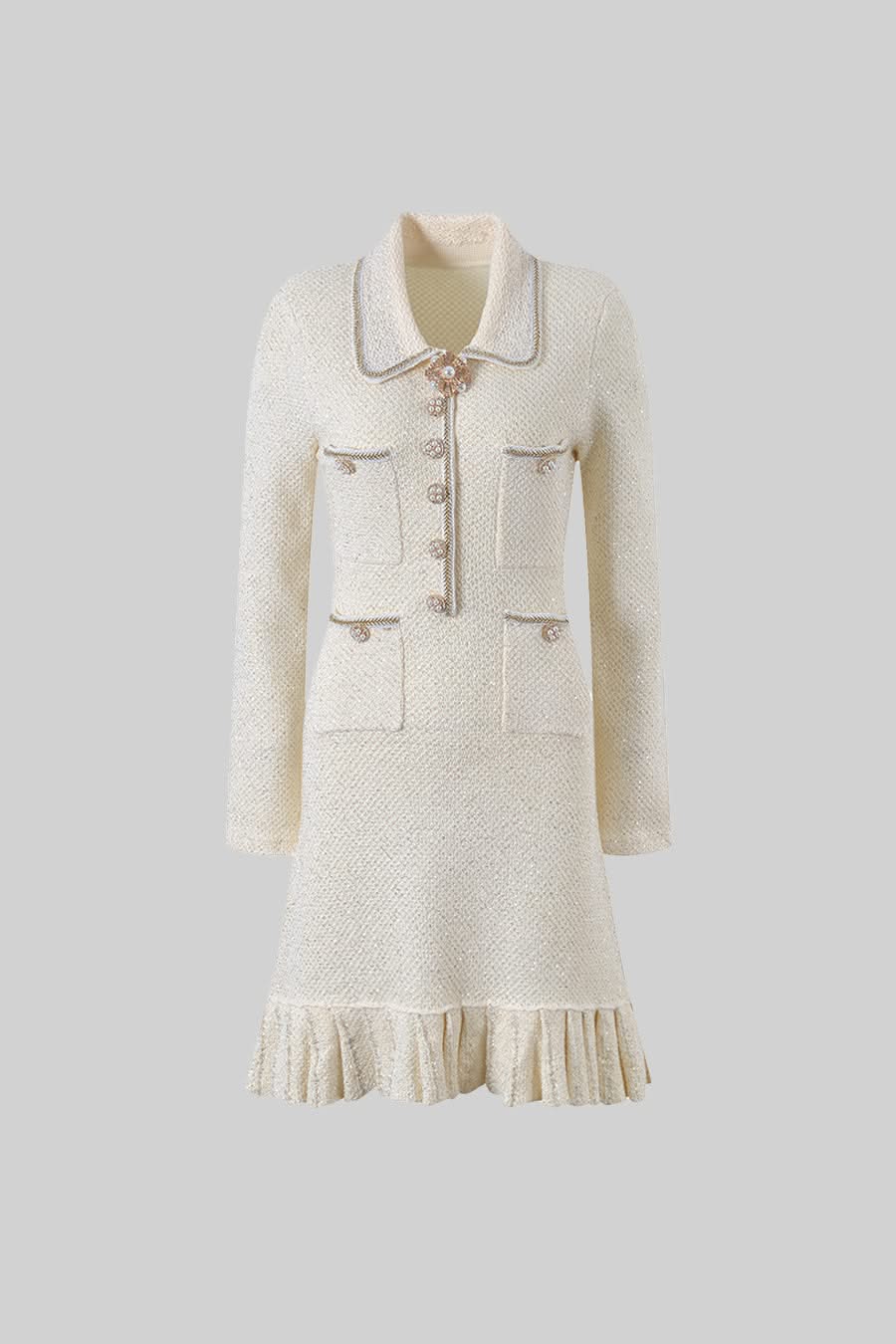 Örgü Dokulu Elbise - Fildişi