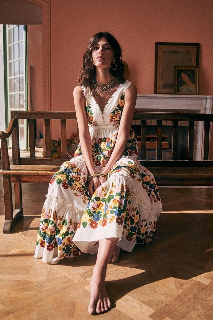 Yedda Baskılı Kesimli Yorgun Midi Elbise