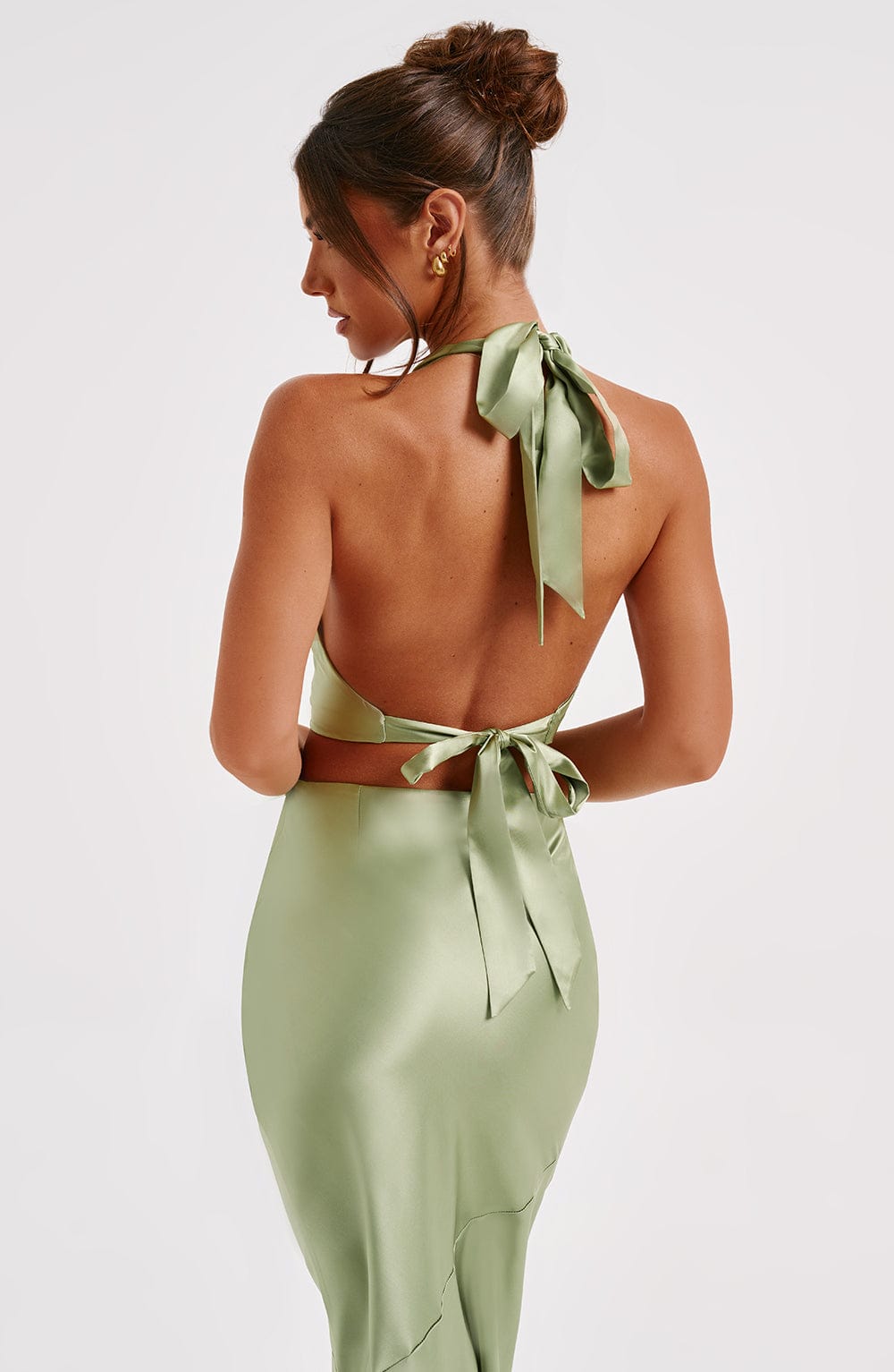 Saten Halter Yaka Croptop – Fıstık Yeşili